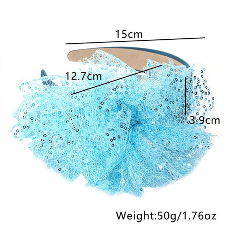 Solid color sequin flower wide edge girl style mesh headband - V.I.P Digital Presence