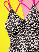 Leopard Plunge Spaghetti Strap One-Piece Swimwear - V.I.P Digital Presence
