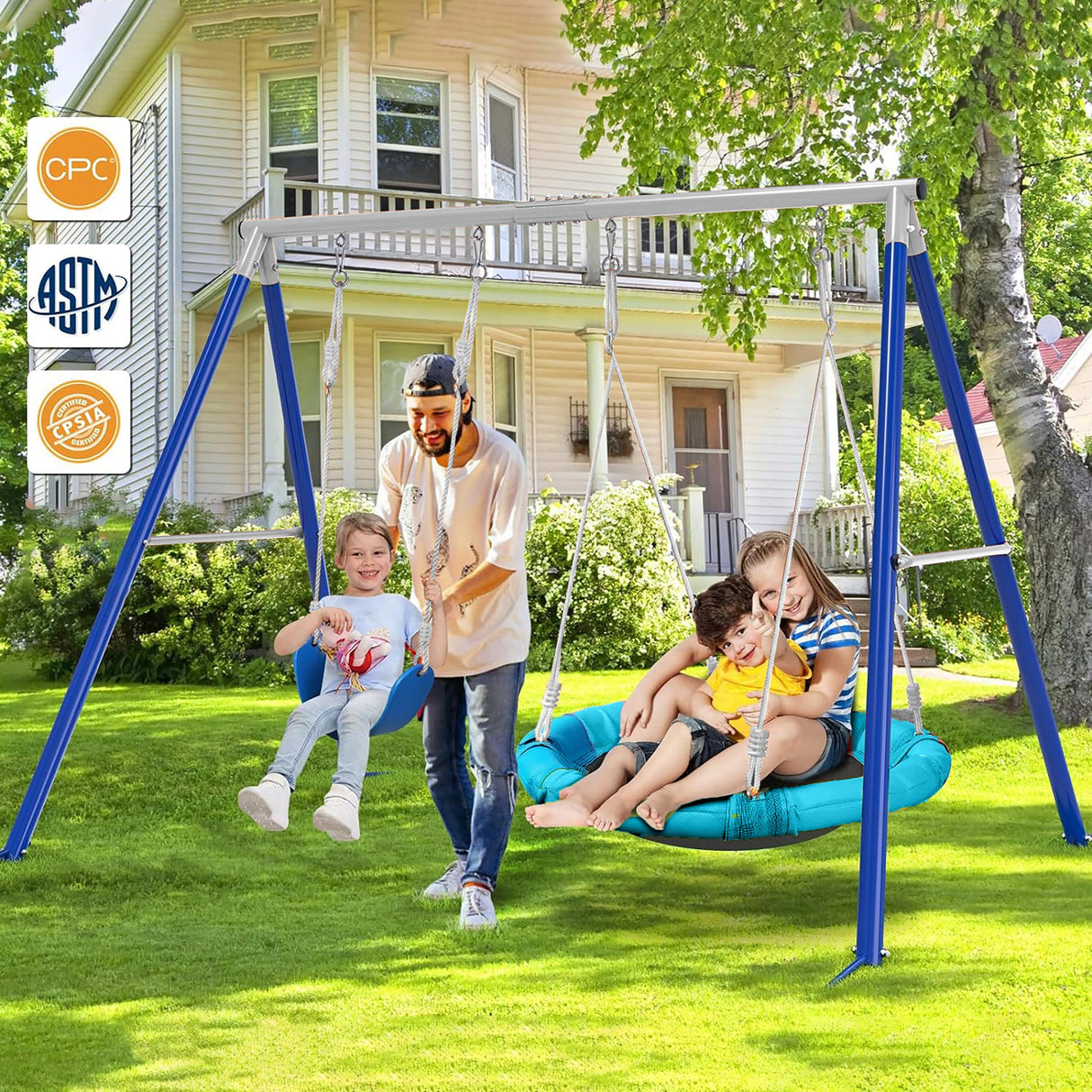 Kids Metal Swing Set for Backyard Outdoor Playground Two Functional Swing Set For Kids Outdoor Equipment - V.I.P Digital Presence