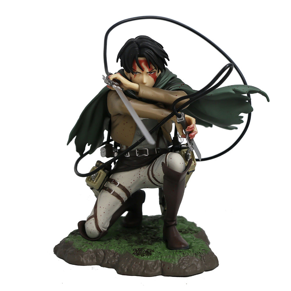 Figura de ataque al comandante del ejército gigante Liweier, postura de rodillas con daño de batalla, figura de batalla de sangre, modelo de anime