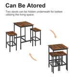 Bar Table Set Square Bar Table with 2 Bar Chairs Industrial Style Bar Chairs for Kitchen Breakfast Table Rustic Brown and Black