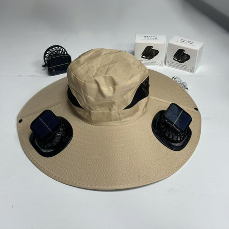 Solar fan hat: wide - brim bucket hat with 2 solar fans, men’s summer cap for outdoor fishing, camping, hiking. - V.I.P Digital Presence