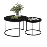 A set of nested coffee tables, 27.6-inch round coffee table, wooden marble patterned tabletop, sturdy metal frame (black) - V.I.P Digital Presence