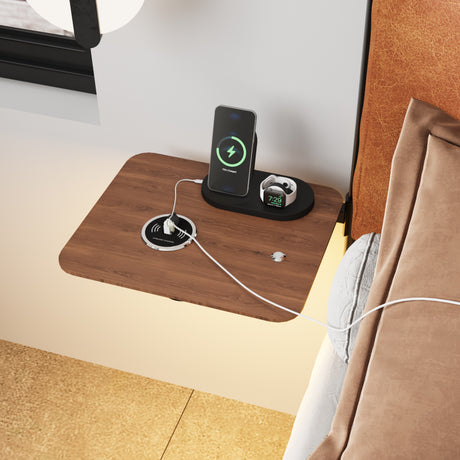 King Size Metal Bed Frame with Upholstered Headboard, with wireless charging and USB A & USB C, Touch LED light Vintage Brown - V.I.P Digital Presence