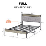 Bed frame with charging station full size, Grey, 83.1'' L x 56.1'' W x 39.2'' H. - V.I.P Digital Presence