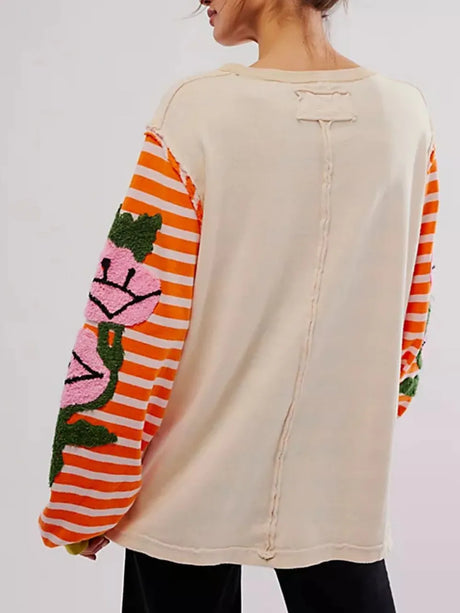 Striped Round Neck Long Sleeve Sweatshirt - V.I.P Digital Presence