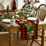 New Christmas table flag white linen bell printed tablecloth red and black checkered home decoration tablecloth pad - V.I.P Digital Presence
