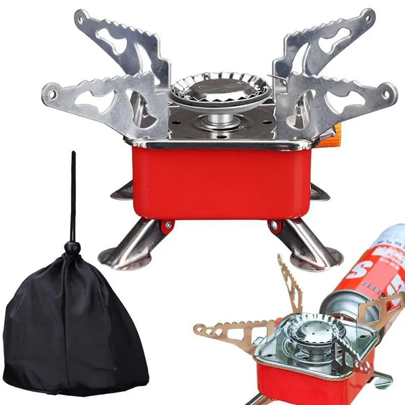 Estufa de gas portátil plegable y resistente al viento para acampar al aire libre, ideal para mochileros, acampadas, senderismo y picnics.