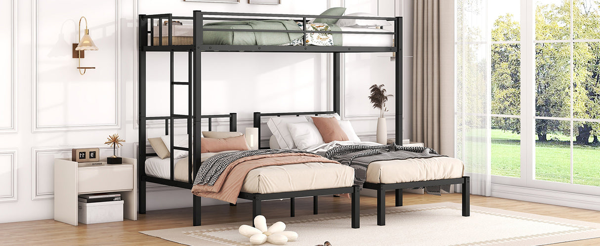 Twin over Twin & Twin Bunk Beds for 3, Twin XL over Twin & Twin Bunk Bed Metal Triple Bunk Bed, Black - V.I.P Digital Presence