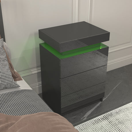 LED Black Nightstand Modern Multi-Colour LED Night Table Bedside Tables for Bedroom, Living Room - V.I.P Digital Presence