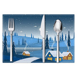 Christmas placemat white hemp Christmas scenery print home table mat living room dining table coaster - V.I.P Digital Presence