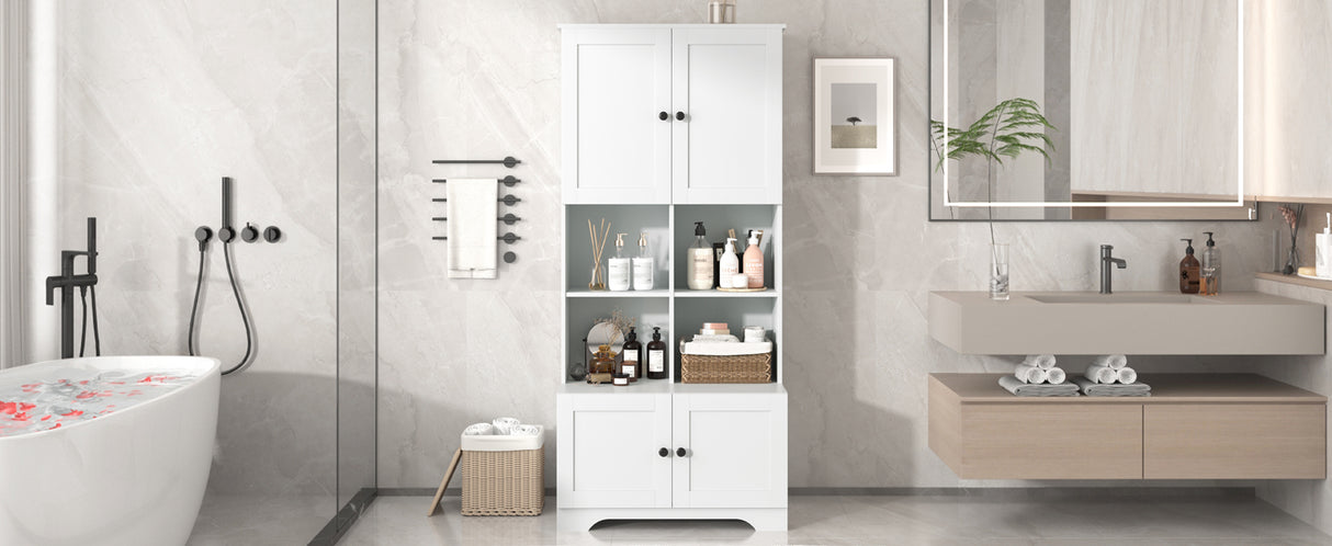 Bathroom storage cabinet, 4-door independent cabinet, adjustable shelf, open multi-layer shelf, white - V.I.P Digital Presence