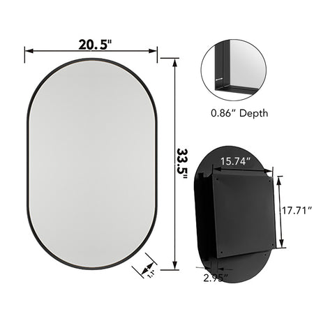 20x34 inch oval embedded medicine cabinet, metal frame bathroom cabinet with mirror and adjustable shelf matte black - V.I.P Digital Presence