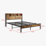 Queen Bed Frame with Storage Headboard Metal Platform Bed with Charging Station Bookcase Storage Black - V.I.P Digital Presence