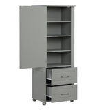 Tall Bathroom Storage Cabinet, Freestanding Storage Cabinet with Two Drawers and Adjustable Shelf, MDF Board , Grey - V.I.P Digital Presence