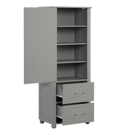 Tall Bathroom Storage Cabinet, Freestanding Storage Cabinet with Two Drawers and Adjustable Shelf, MDF Board , Grey - V.I.P Digital Presence