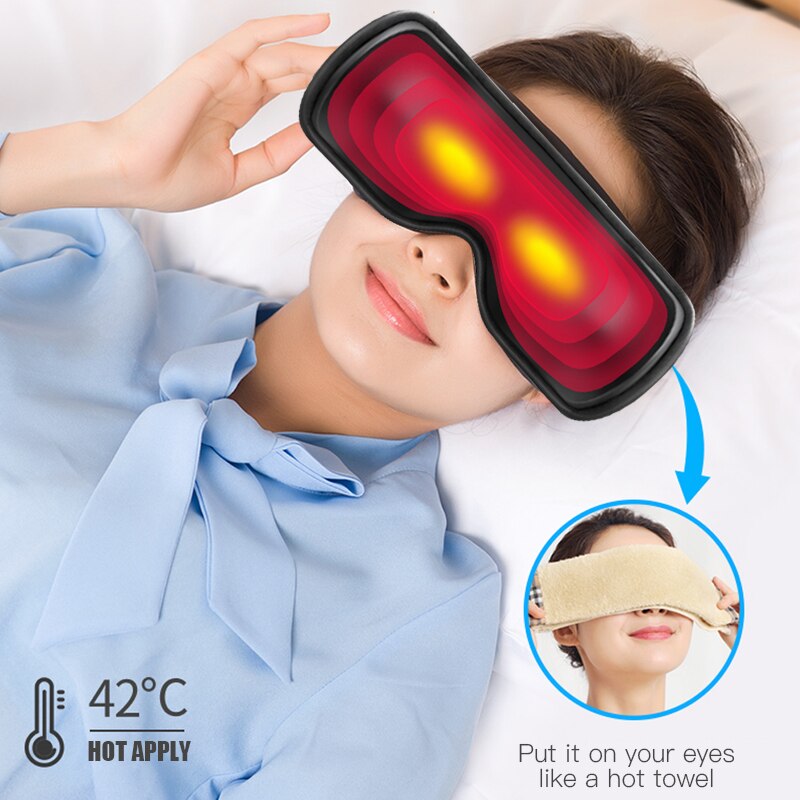 Masajeador de música con Bluetooth y carga, compresa caliente, masajeador de ojos eléctrico, antiarrugas, fatiga, tela transpirable, cuidado saludable