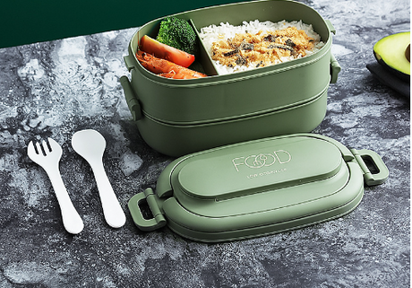 Japanese style simple portable microwaveable double layer partition lunch box bento box with cutlery - V.I.P Digital Presence