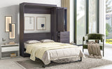 Full Size Murphy Bed with Wardrobe and Drawers, Storage Bed, can be Folded into a Cabinet, Gray - V.I.P Digital Presence
