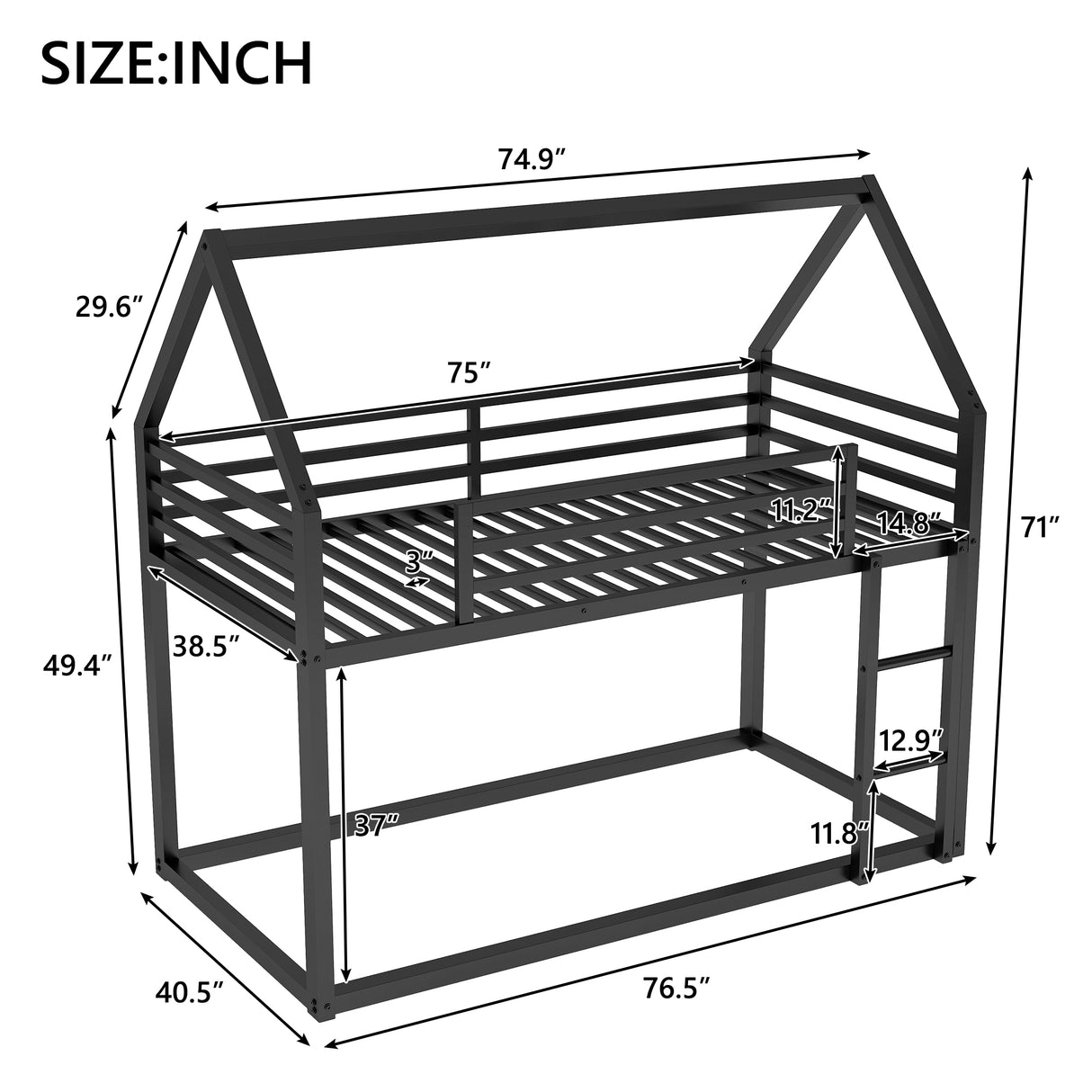 Twin over Twin House Bunk Bed with Built-in Ladder,Black - V.I.P Digital Presence