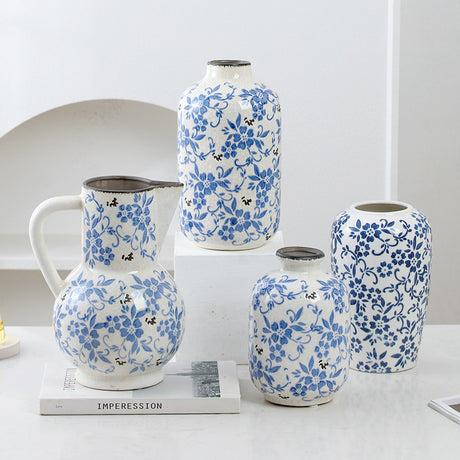New Chinese style blue and white porcelain ceramic vase vintage ice cracked ornament for living room - V.I.P Digital Presence