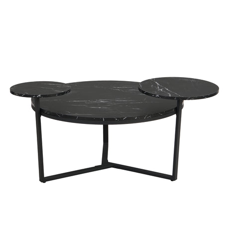 Modern coffee table with two display shelves, Black Faux marble surfaces, Tripod-inspired base,Rounded tabletop edges - V.I.P Digital Presence