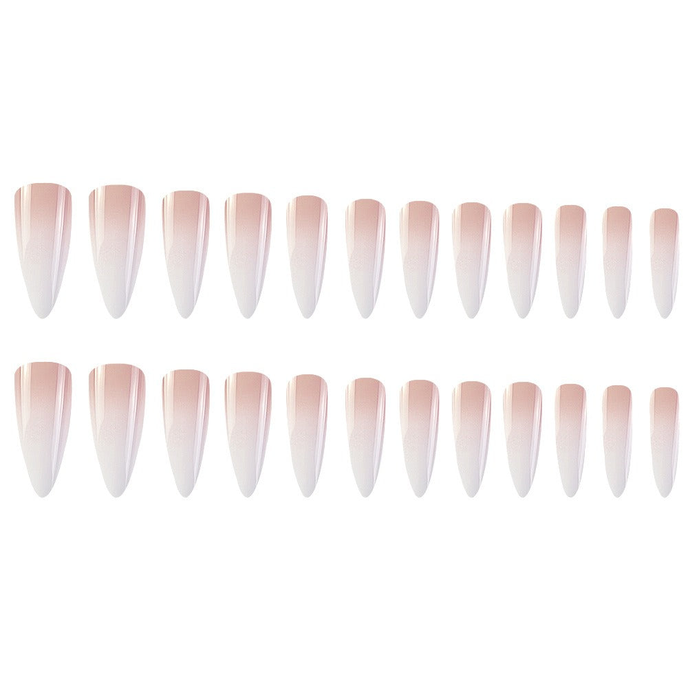 Milky white powder gradient long drop-shaped manicure, high-end fake nail patch wearable nail patch - V.I.P Digital Presence