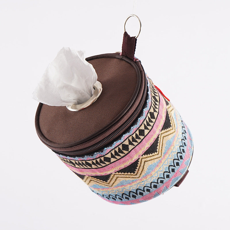Outdoor camping folding ethnic style paper box storage bag car roll paper tissue box small cloth bag storage bag - V.I.P Digital Presence