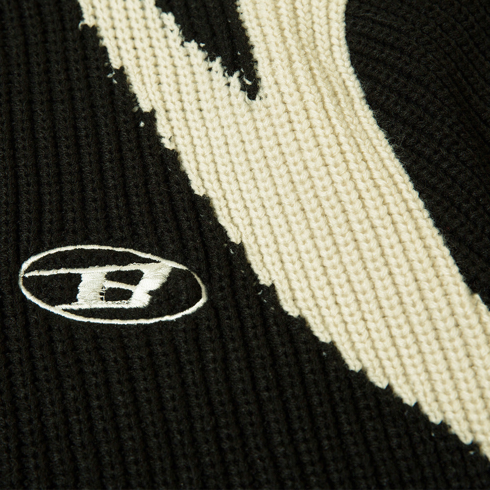 Color Block Zipper Cardigan Sweater Men's Autumn Street Style Stand Collar Long Sleeve Loose Knitwear - V.I.P Digital Presence