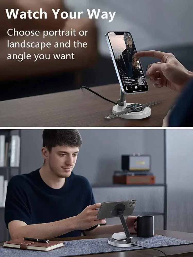 Magnetic wireless charger 3-in-1 adjustable folding wireless charger suitable for Apple phones watches headphones - V.I.P Digital Presence