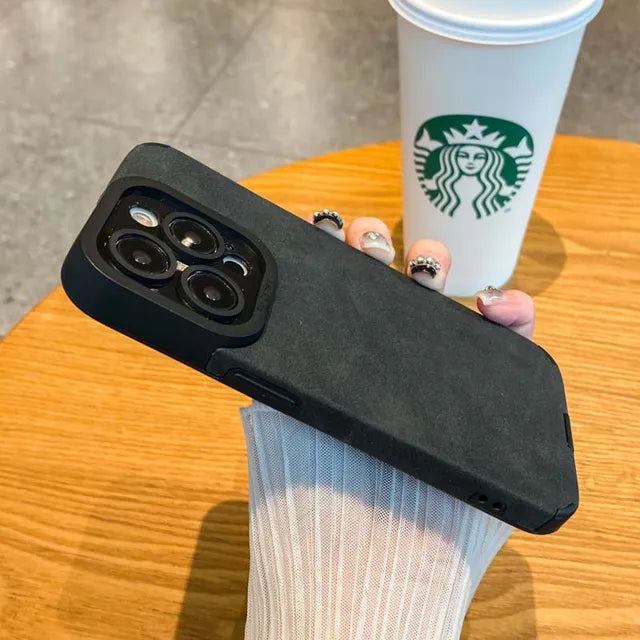 Luxury Matte Soft Leather Phone Case For iPhone 15 14 Plus 13 12 11 Pro Max 7 8Plus SE Lens Protection Shockproof Silicone Cover