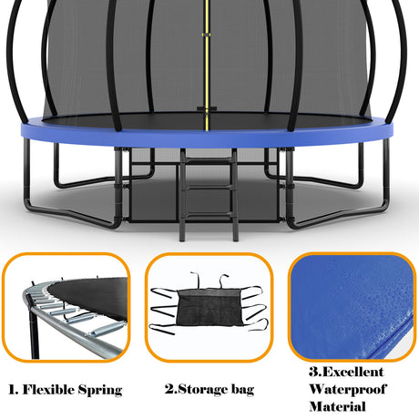 12FT Recreational Kids Trampoline with Safety Enclosure Net & Ladder, Outdoor Recreational Trampolines - V.I.P Digital Presence
