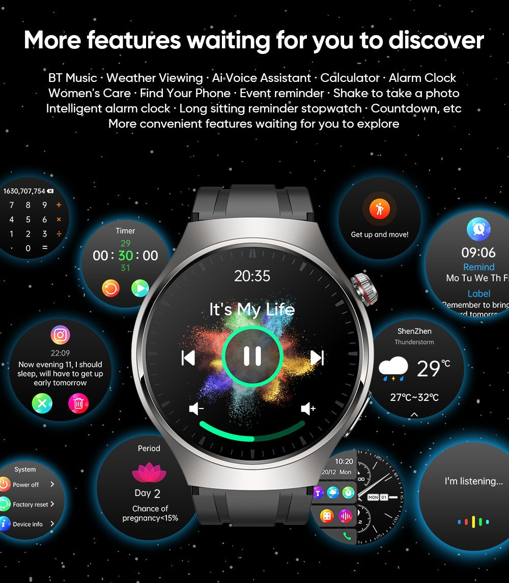 Smart watch non-invasive blood glucose measurement AMOLED ECG heart rate monitoring Bluetooth call sports watch - V.I.P Digital Presence