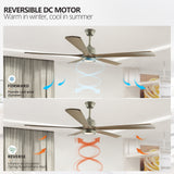 60 "modern wooden ceiling fan with lighting and remote control, 6-speed noiseless reversible DC motor ceiling fan - V.I.P Digital Presence