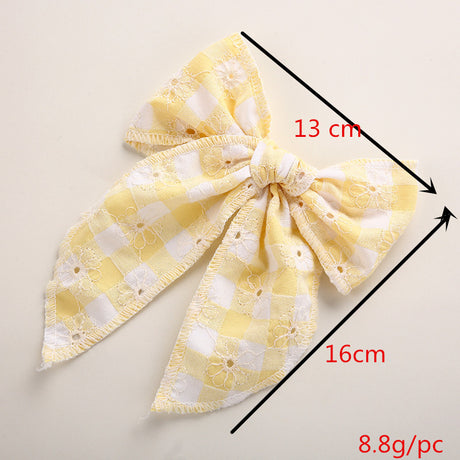 Children's Headwear Girl Plaid Cotton Embroidery Bow Hairpin Big Swallowtail Hairpin - V.I.P Digital Presence