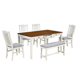 TOPMAX Mid-Century 6-Piece Wood Dining Table Set, Kitchen Table Set with Drawer  Upholstered Chairs and Bench  Butter Milk