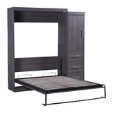 Full Size Murphy Bed with Wardrobe and Drawers, Storage Bed, can be Folded into a Cabinet, Gray - V.I.P Digital Presence