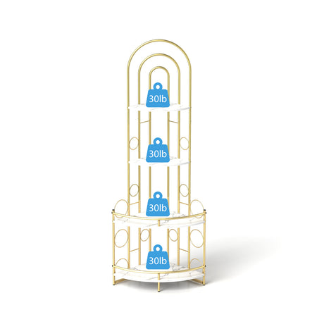 Gold 4-Tier Corner Bookshelf, Modern Style, Plant Stand with Metal Frame - V.I.P Digital Presence