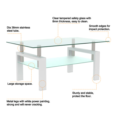 White Coffee Table Clear Coffee Table Modern Side Center Tables for Living Room Living Room Furniture - V.I.P Digital Presence