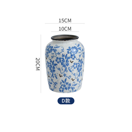 New Chinese style blue and white porcelain ceramic vase vintage ice cracked ornament for living room - V.I.P Digital Presence