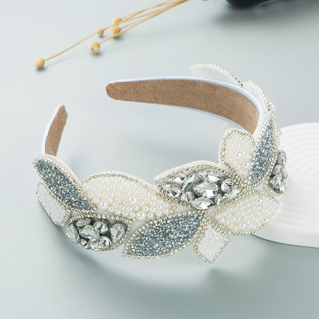 Headband Fashion Ball Rhinestone Pearl Leaf-Shaped Baroque Headband Exaggerated Wide-Brimmed Hair Accessories - V.I.P Digital Presence