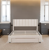Queen Size Storage Bed Velvet Upholstered Platform Bed with a Big Drawer - Beige - V.I.P Digital Presence