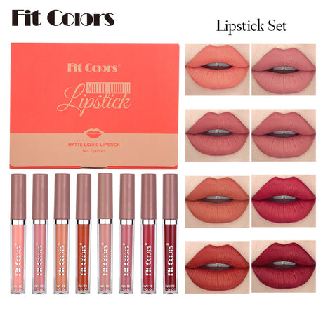 Fit Colors Matte Non-Stick Cup Lip Gloss Not Easy To Fade Matte Liquid Thin Tube Lipstick 8 Color Set Box - V.I.P Digital Presence
