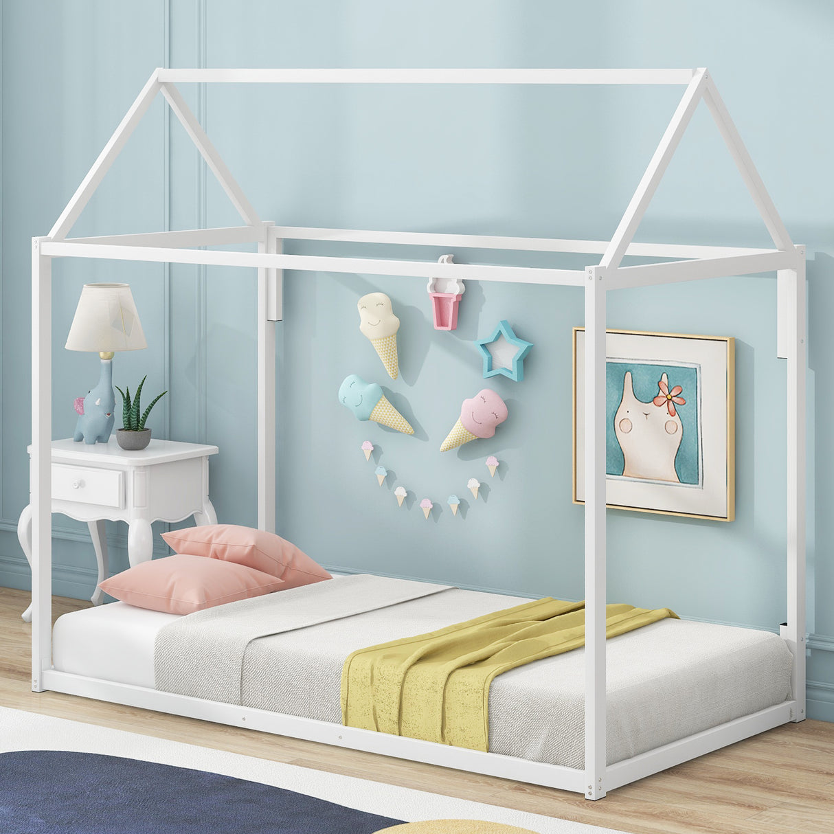 Metal House Shape Platform Bed   twin