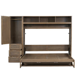 Full Size Murphy Bed with Wardrobe, Drawers and Open Shelves, Antique Grey - V.I.P Digital Presence