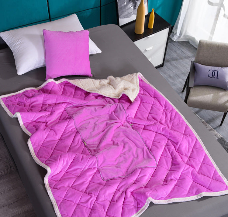 2 in 1 Flannel Cushion Blanket car sofa lumbar throw pillow air conditioning blanket foldable patchwork quilt blanket Bedding