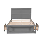 Full Size Platform Bed with Drawer on the Each Side and Shelf on the End of the Bed Gray