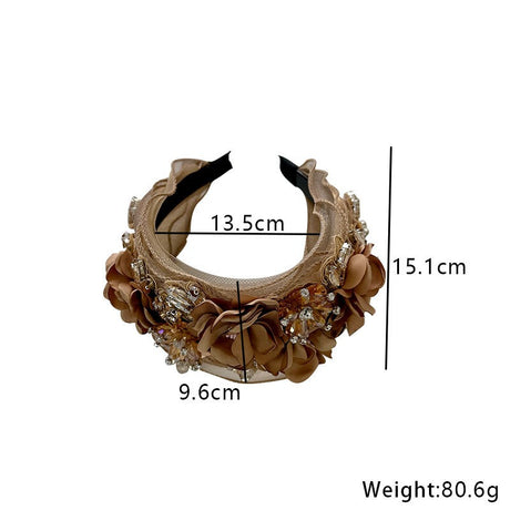Fabric Flower Heavy Industry Wide Edge Crystal Headband Headband - V.I.P Digital Presence