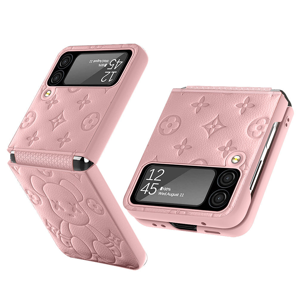 Suitable for Galaxy Samsung Z Flip3 Phone Case Violent Bear Hinge Flip3 Protective Cover Plain Leather Folding Screen