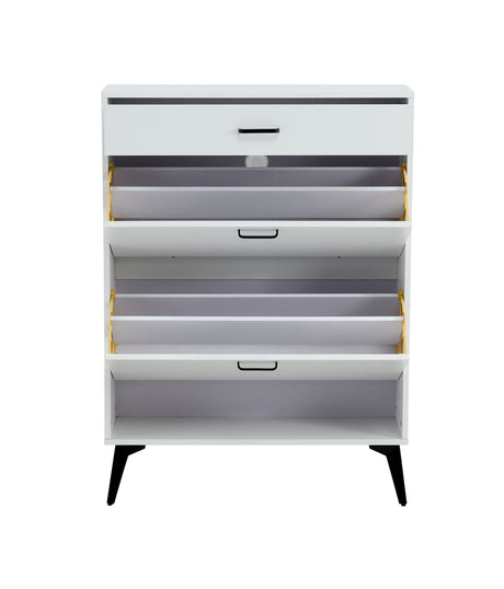 Shoe Cabinet , Shoe storage shelves, metal leg, White - V.I.P Digital Presence